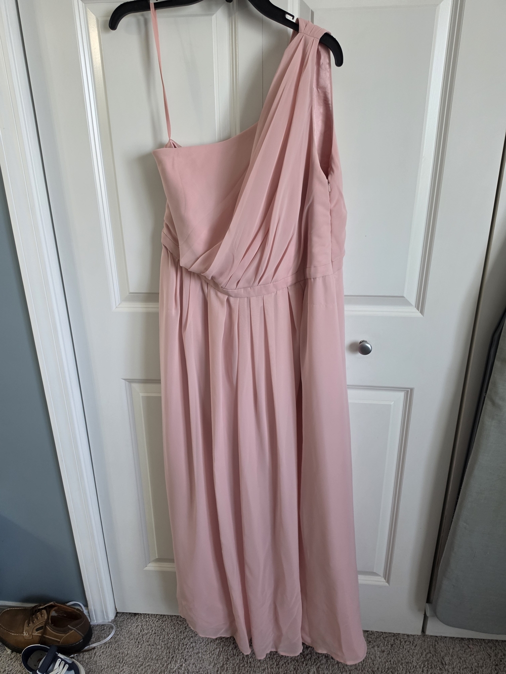 Weddington Way Blush pink One-Shoulder Chiffon maxi full length Gown pockets